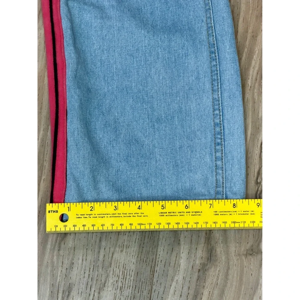 Koche Women Light Wash Designer Paris Jeans Pink Stripe Black Satin $465 MSRP 26